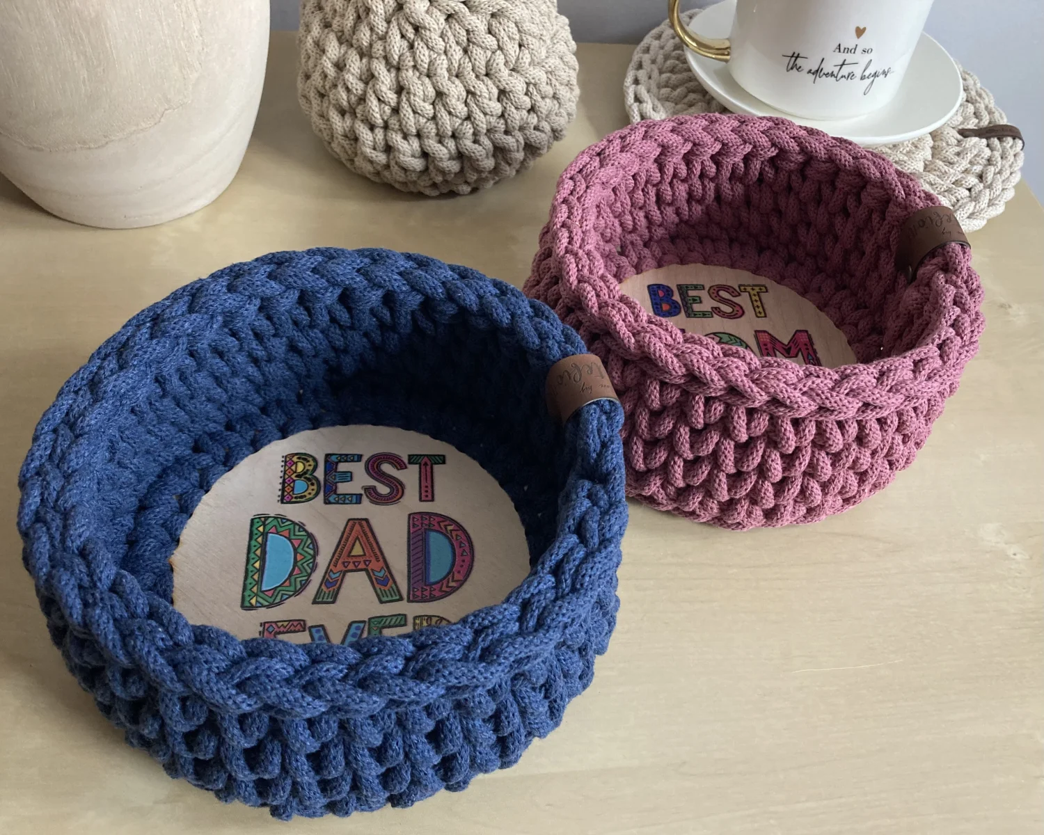 Koszyk dekoracyjny 17 cm | drewniane dno | JEANS