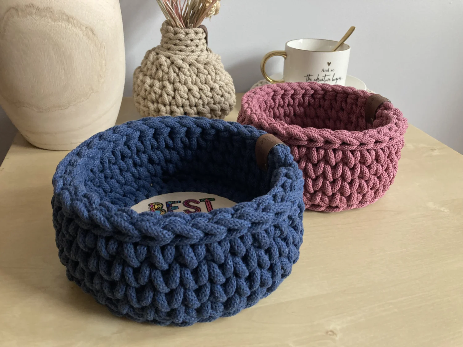 Koszyk dekoracyjny 17 cm | drewniane dno | JEANS