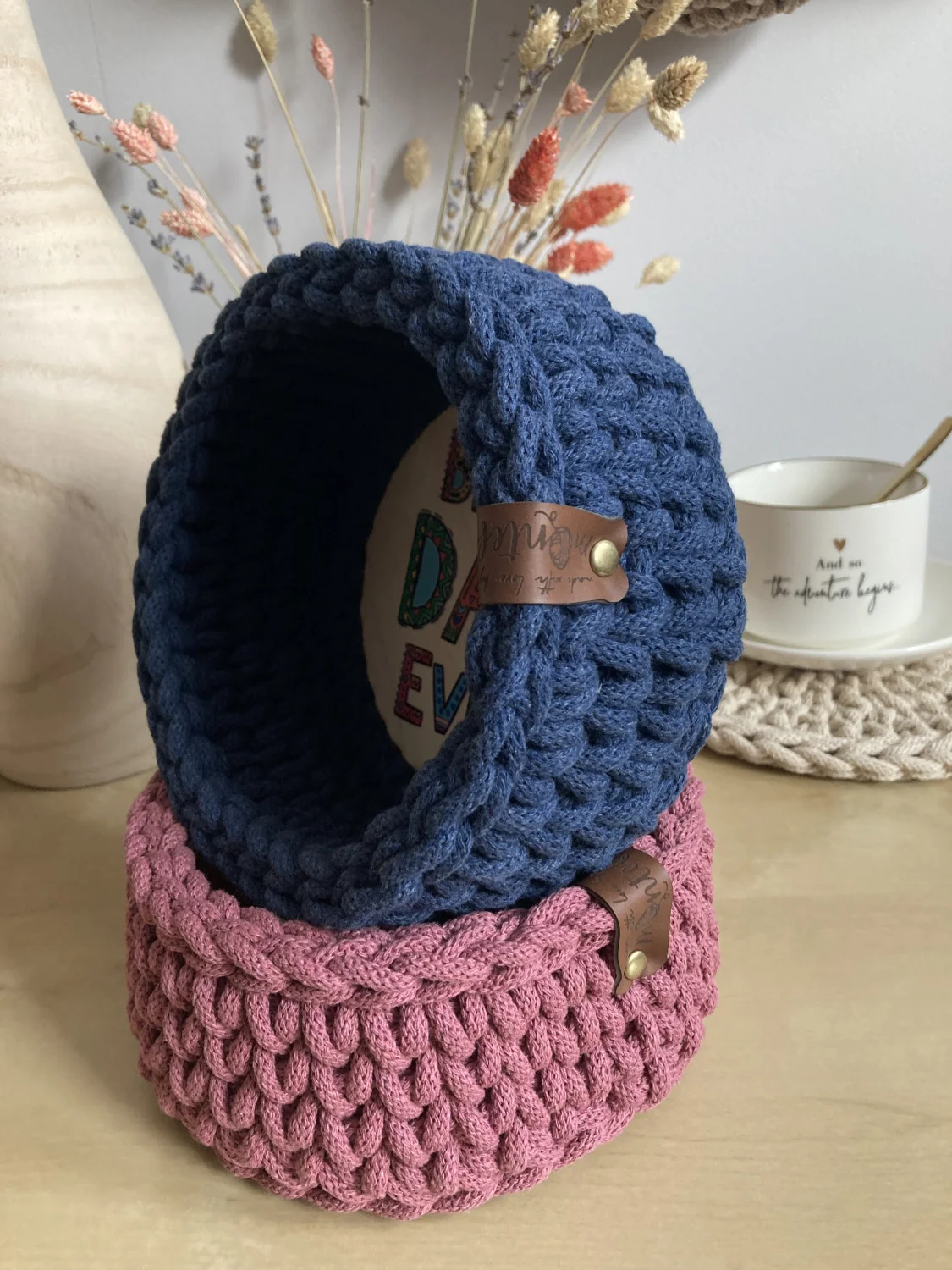 Koszyk dekoracyjny 17 cm | drewniane dno | JEANS