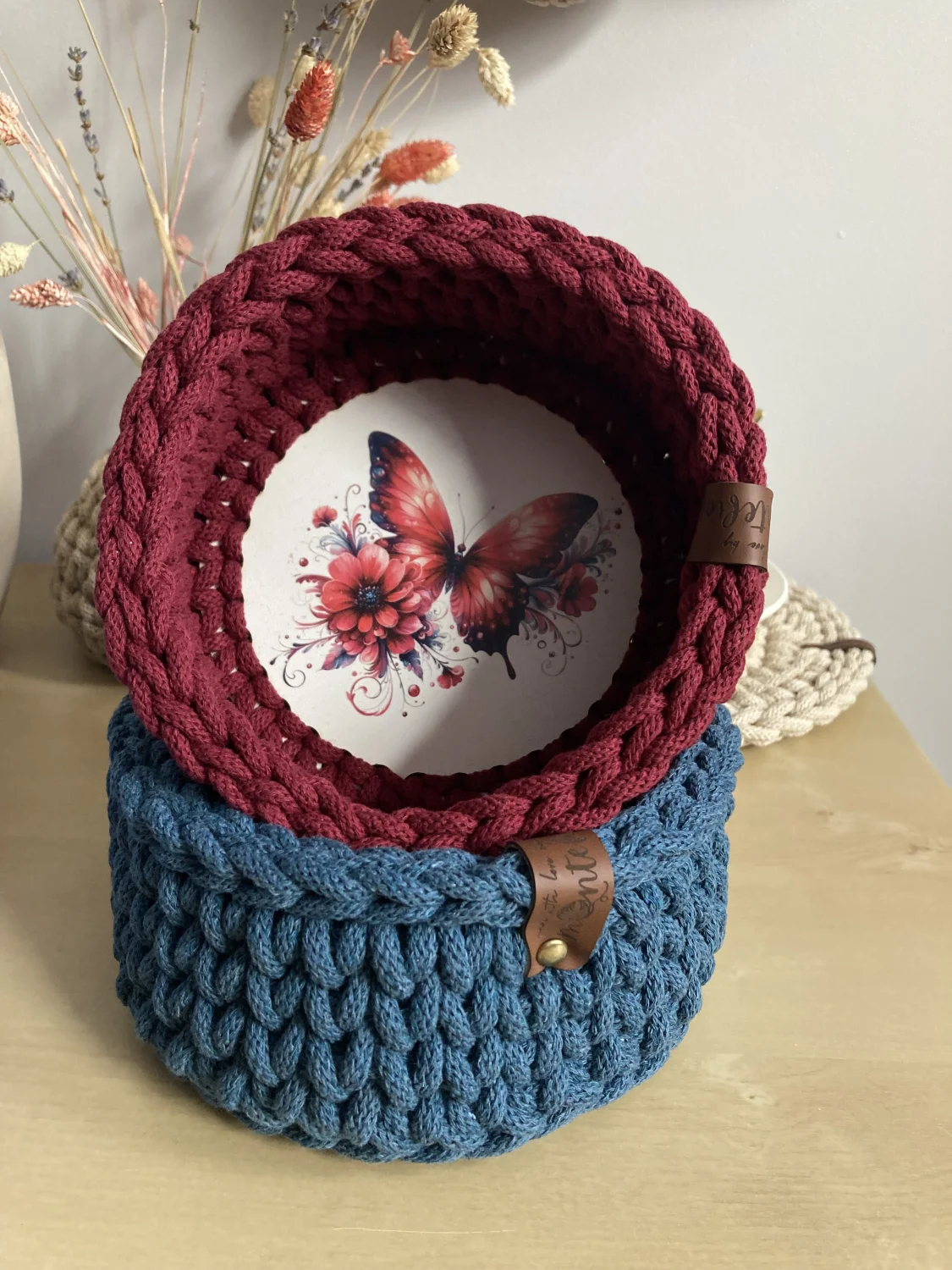 Koszyk dekoracyjny 17 cm | drewniane dno | BORDO