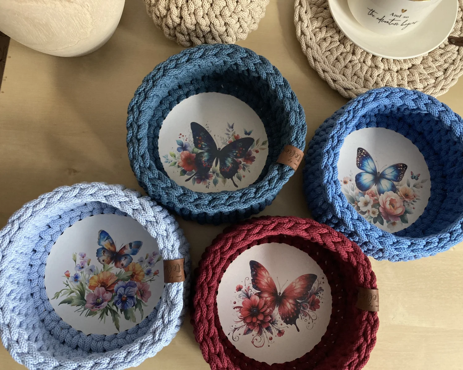 Koszyk dekoracyjny 17 cm | drewniane dno | NIEBIESKI