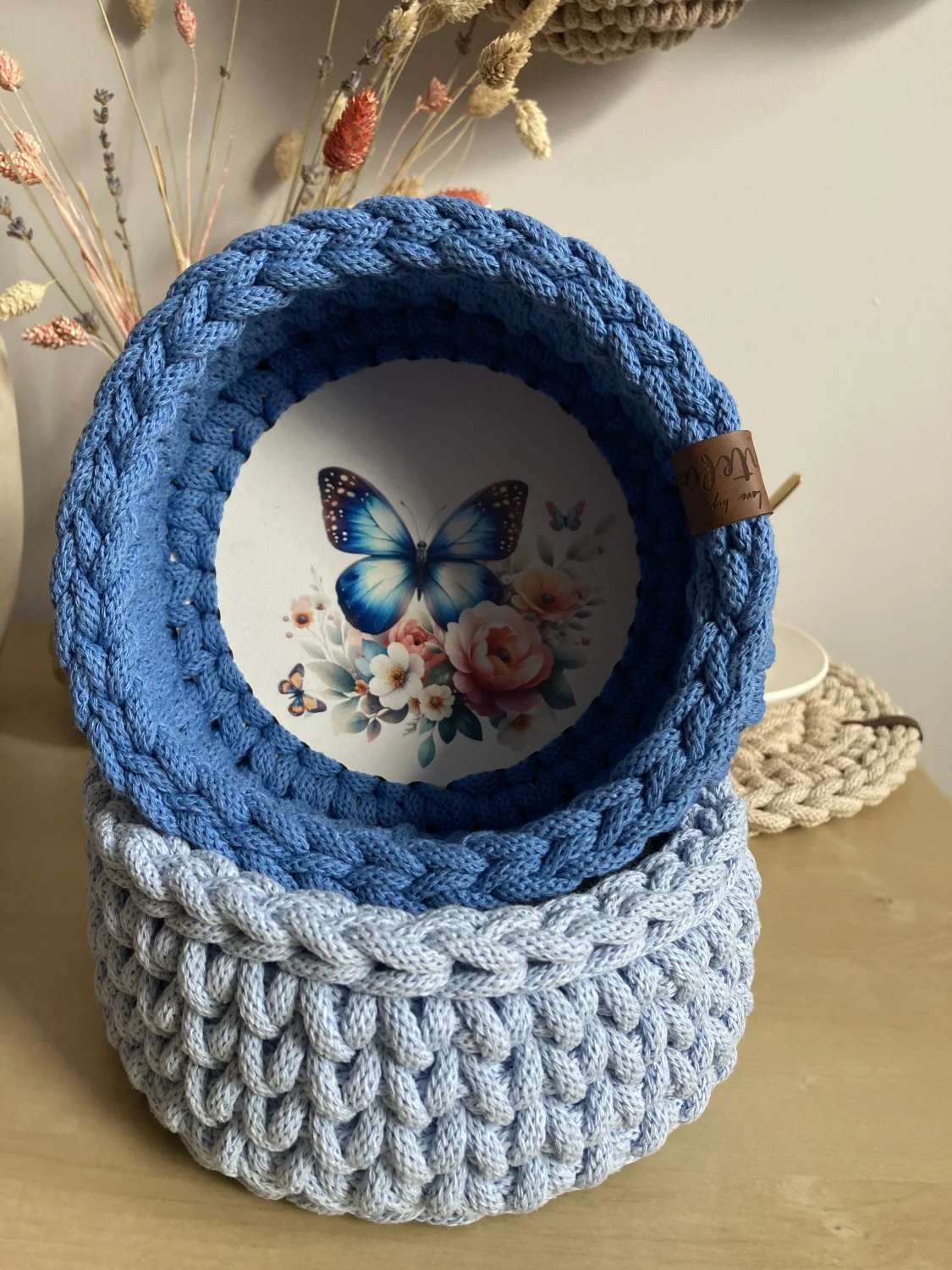 Koszyk dekoracyjny 17 cm | drewniane dno | NIEBIESKI