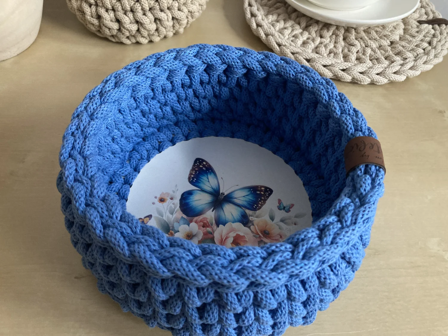 Koszyk dekoracyjny 17 cm | drewniane dno | NIEBIESKI