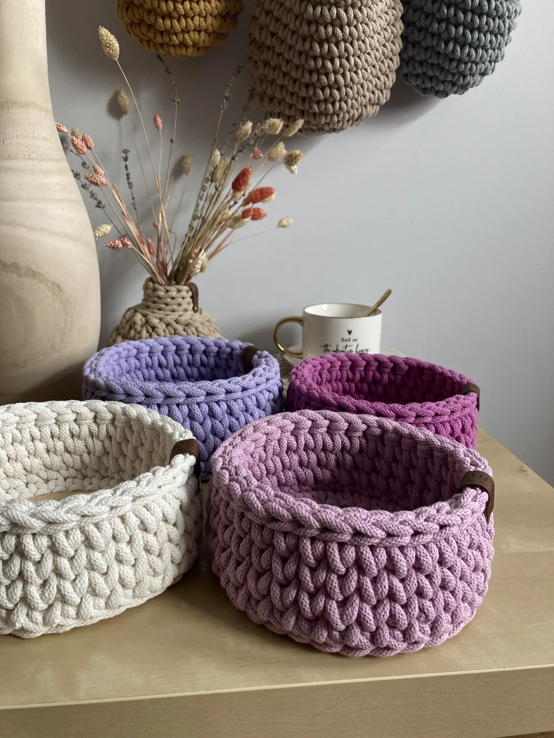 Koszyk dekoracyjny 17 cm | drewniane dno | BRUDNY RÓŻ