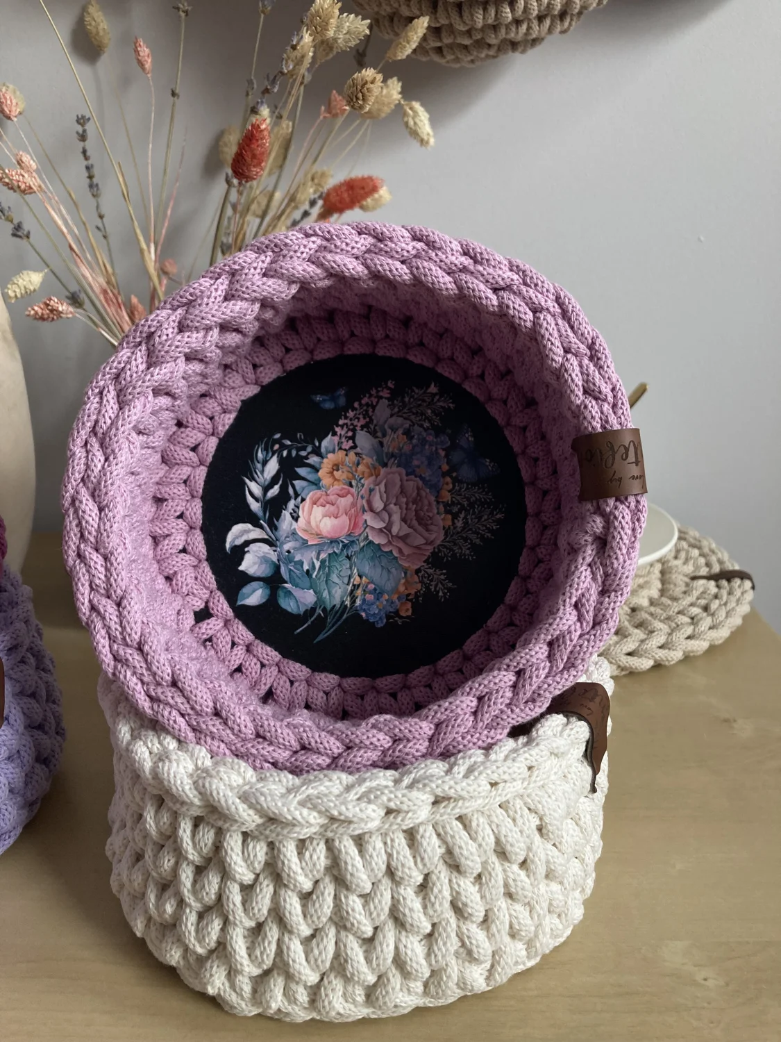 Koszyk dekoracyjny 17 cm | drewniane dno | BRUDNY RÓŻ