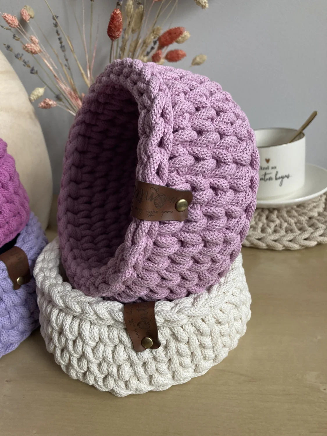 Koszyk dekoracyjny 17 cm | drewniane dno | BRUDNY RÓŻ