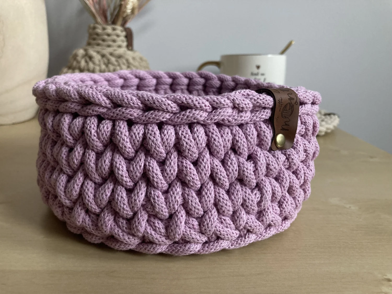 Koszyk dekoracyjny 17 cm | drewniane dno | BRUDNY RÓŻ