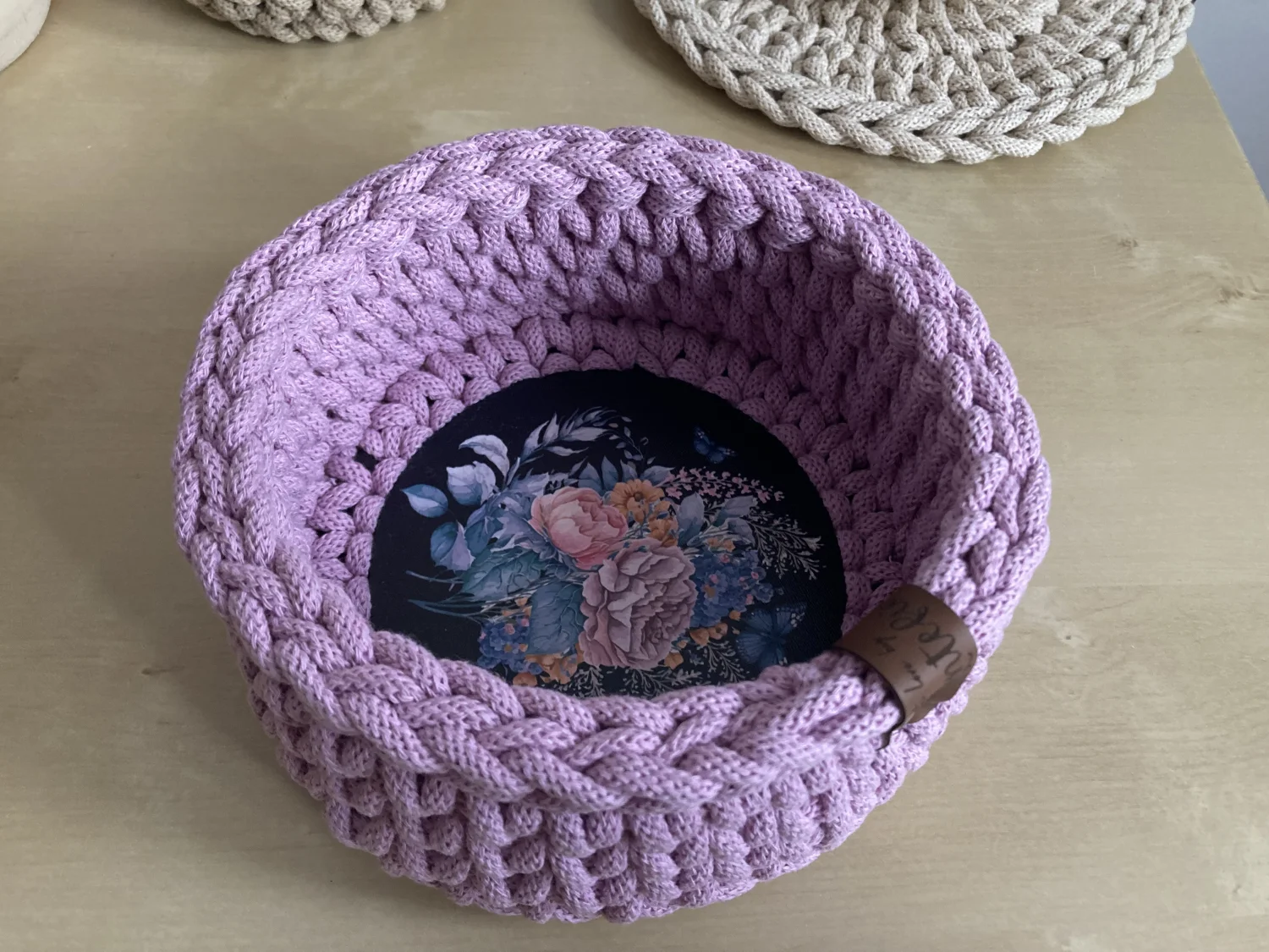 Koszyk dekoracyjny 17 cm | drewniane dno | BRUDNY RÓŻ