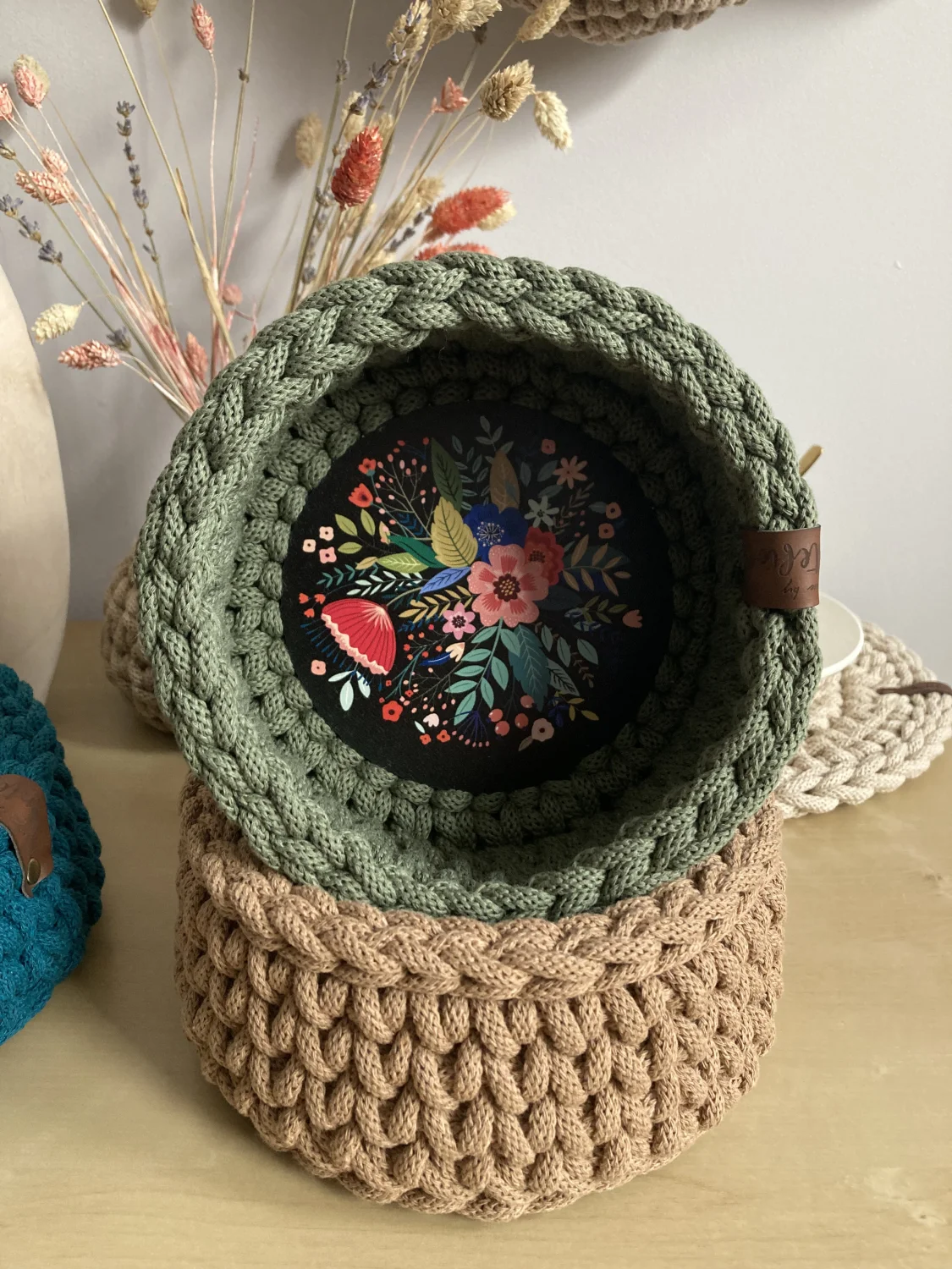 Koszyk dekoracyjny 17 cm | drewniane dno | OLIWKA