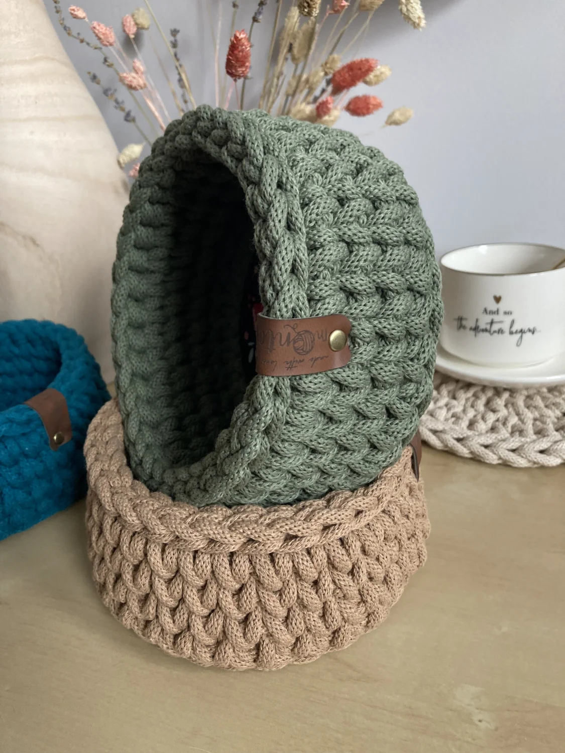 Koszyk dekoracyjny 17 cm | drewniane dno | OLIWKA