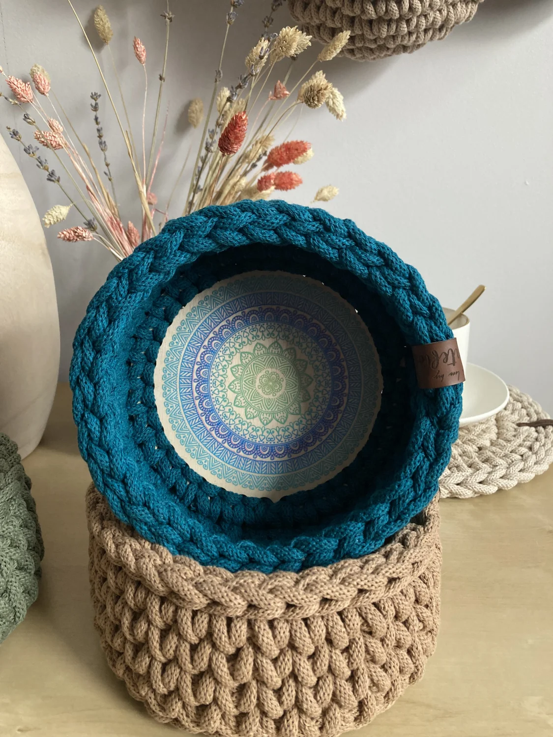 Koszyk dekoracyjny 17 cm | drewniane dno | SZMARAGD