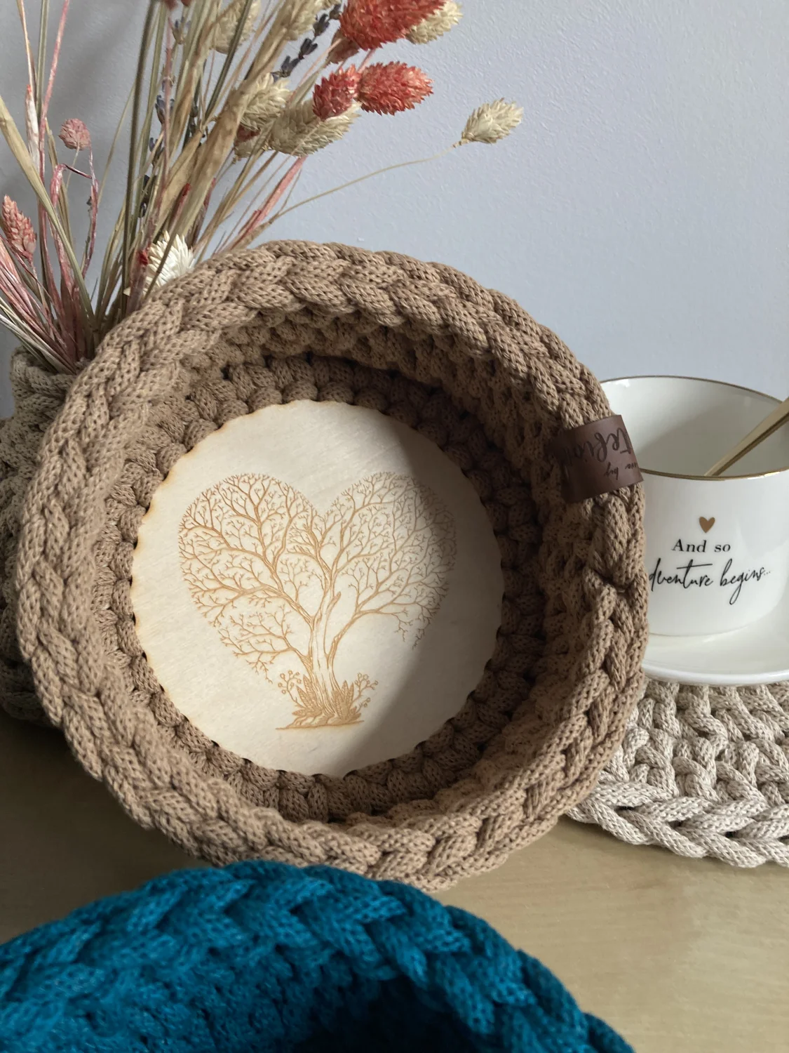 Koszyk dekoracyjny 17 cm | drewniane dno | KAWA