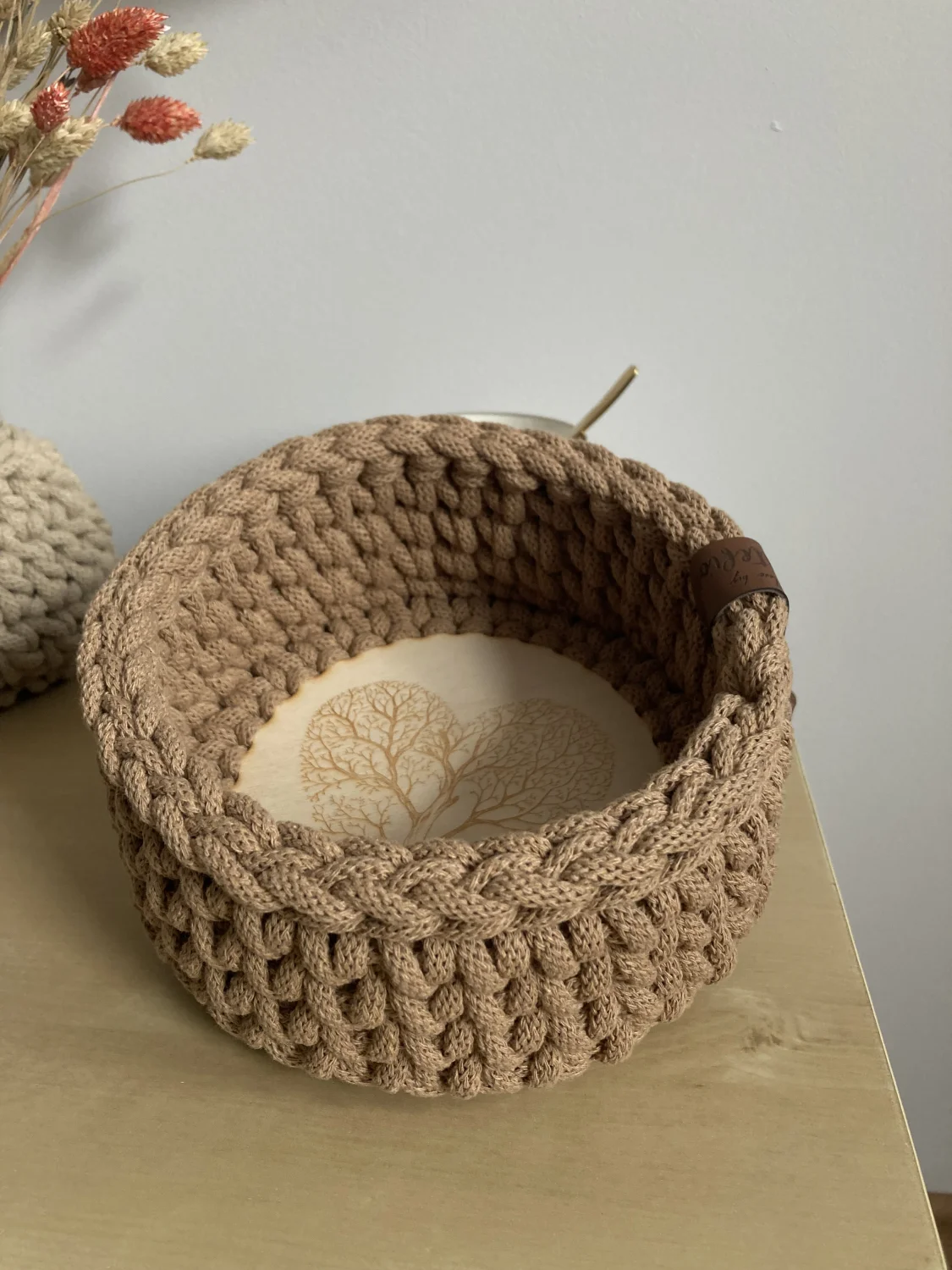 Koszyk dekoracyjny 17 cm | drewniane dno | KAWA