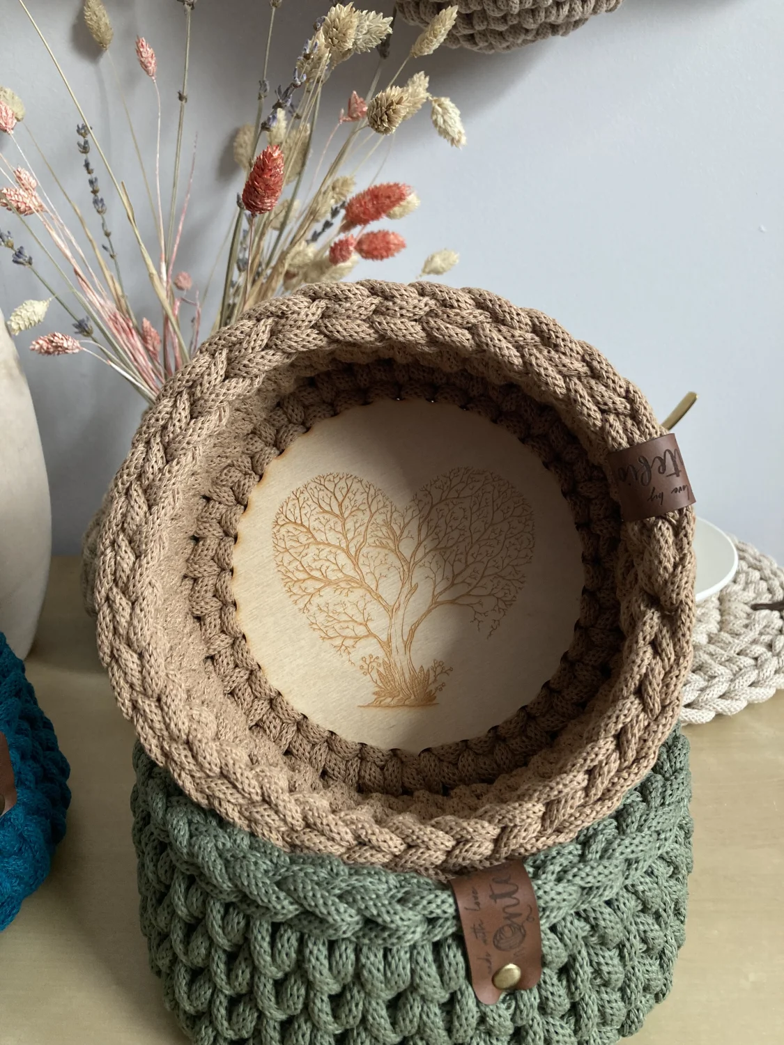 Koszyk dekoracyjny 17 cm | drewniane dno | KAWA