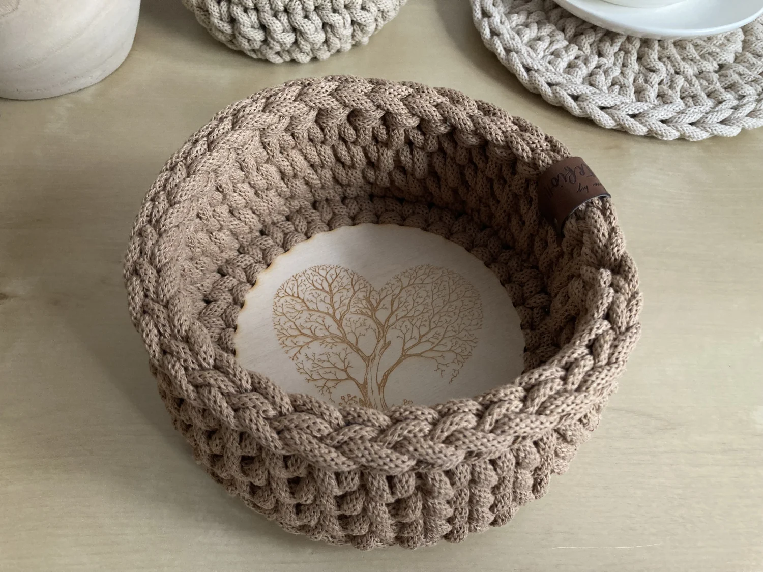 Koszyk dekoracyjny 17 cm | drewniane dno | KAWA