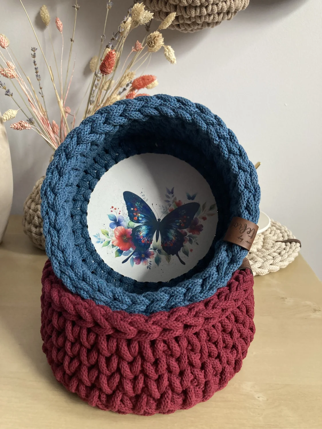 Koszyk dekoracyjny 17 cm | drewniane dno | PETROL