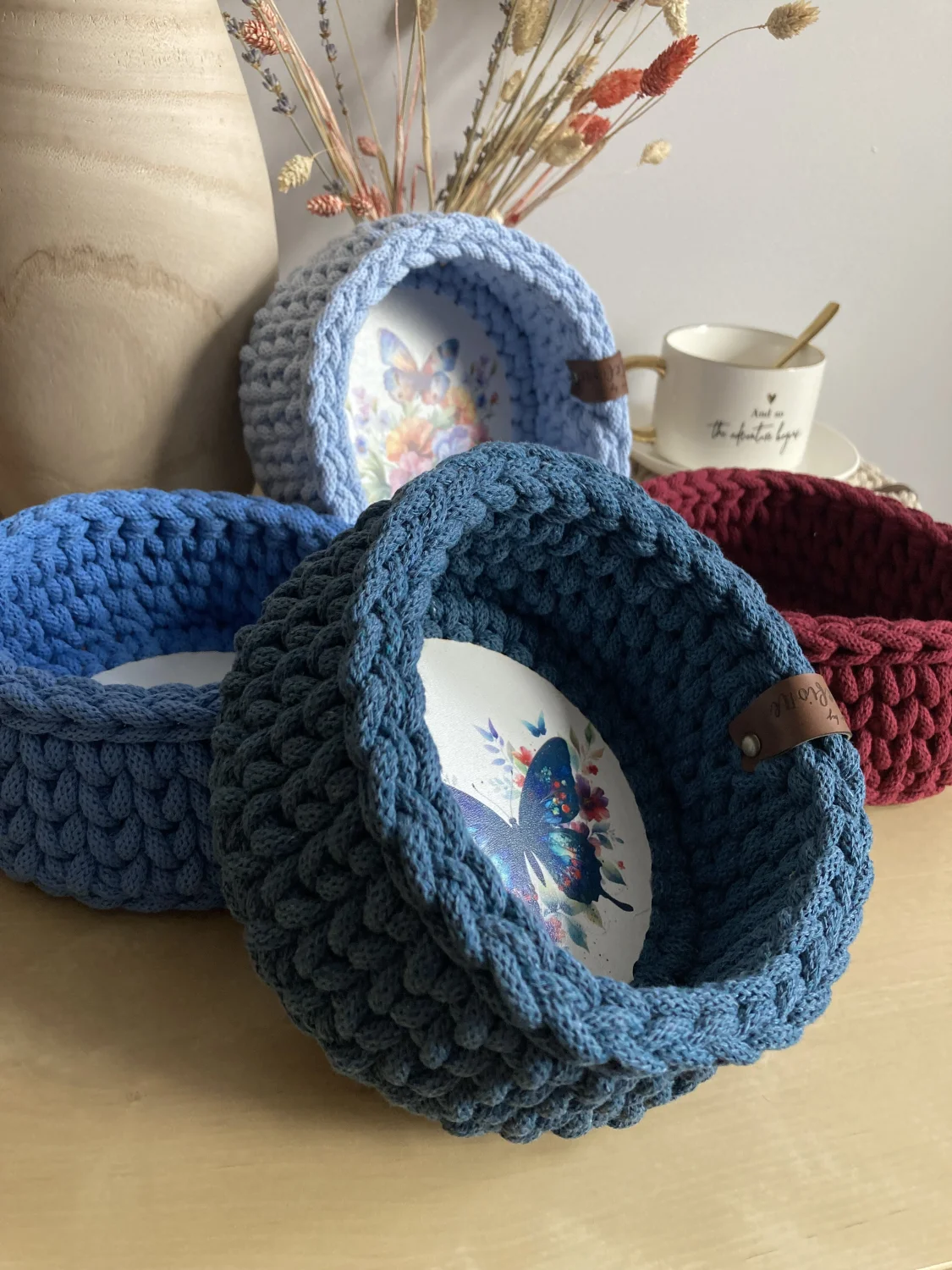 Koszyk dekoracyjny 17 cm | drewniane dno | PETROL