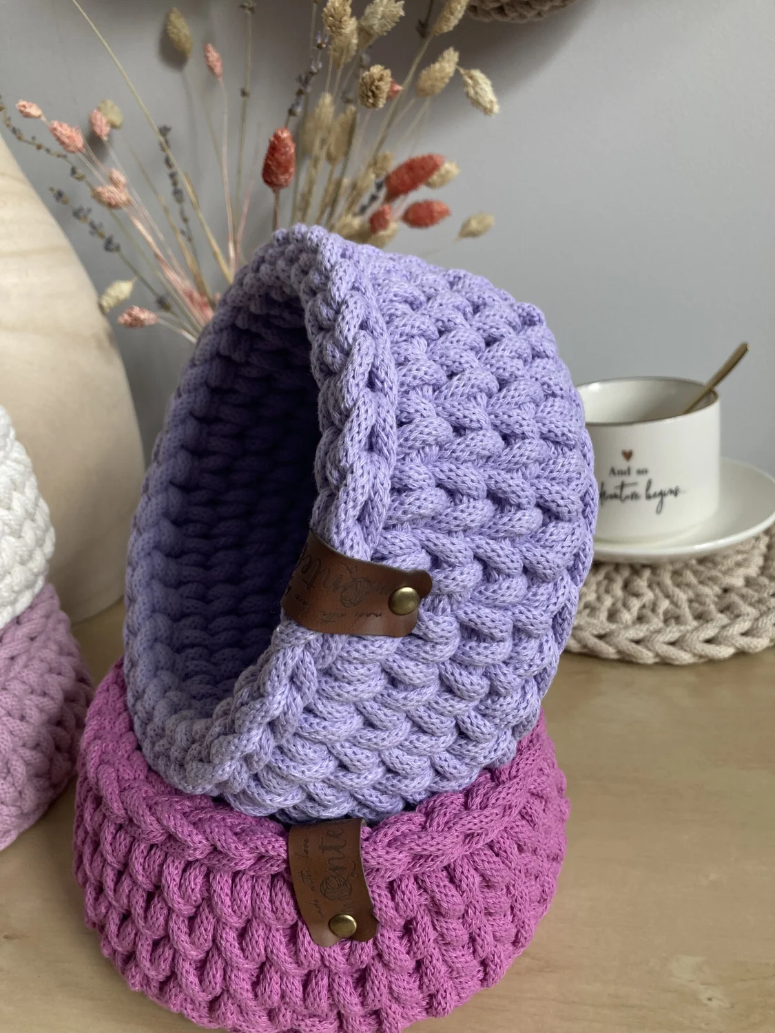 Koszyk dekoracyjny 17 cm | drewniane dno | LAWENDA