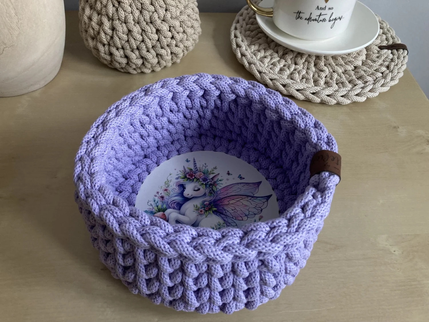 Koszyk dekoracyjny 17 cm | drewniane dno | LAWENDA