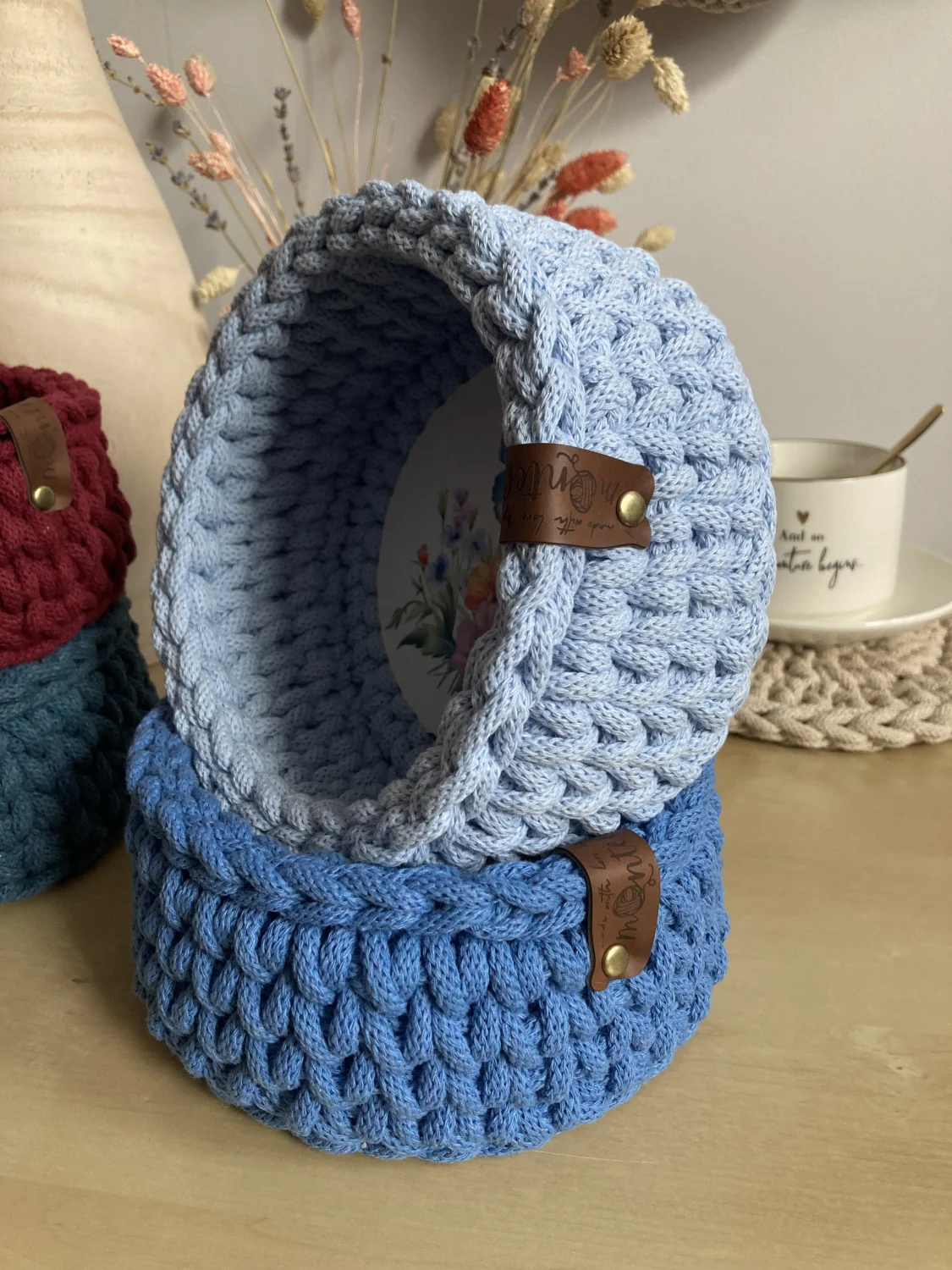 Koszyk dekoracyjny 17 cm | drewniane dno | BŁĘKIT