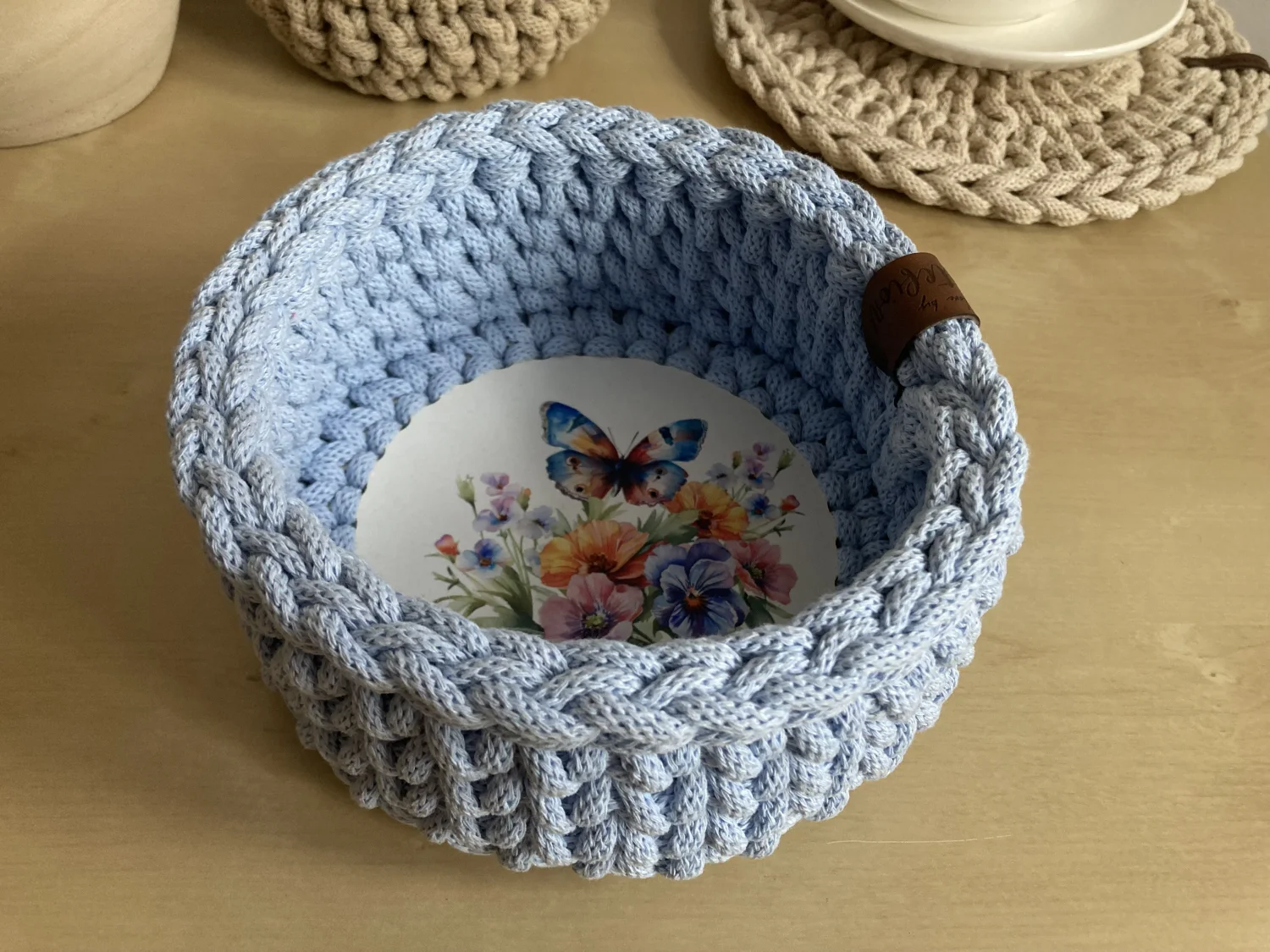 Koszyk dekoracyjny 17 cm | drewniane dno | BŁĘKIT